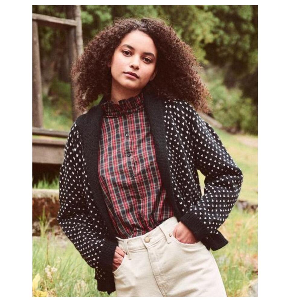 THE GREAT. Black and White Patterned Cardigan